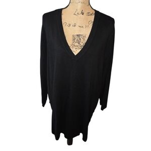 Jones New York Black Button Detail Tunic Length V-Neck Sweater Plus Size 2X New‎